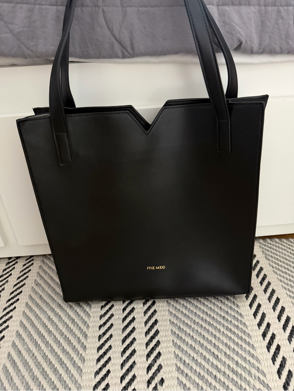 Pixie Mood Black Vegan Leather V-Notch Tote